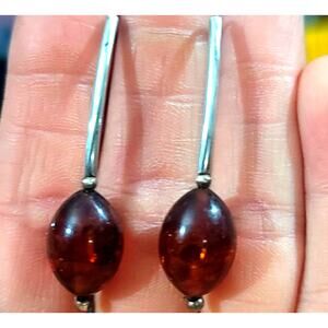 Baltic Amber Cherry Drop Sterling Silver Earrings